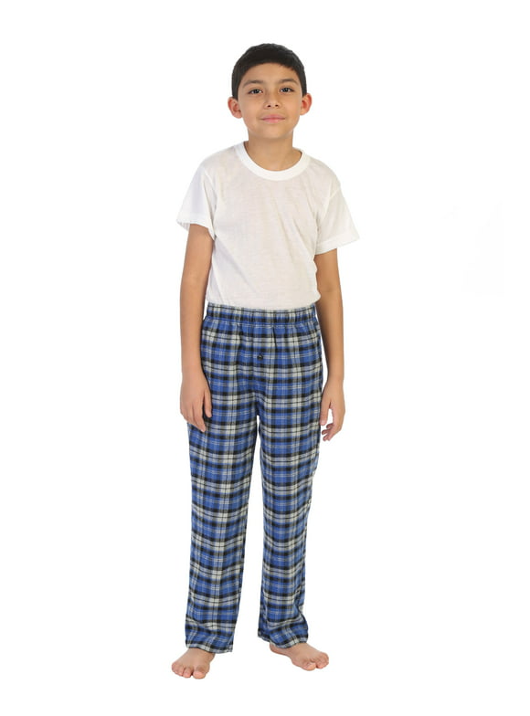 Boys Children Plain Long Sleeve Top with Check Printed Pants Bottoms Pyjama Set